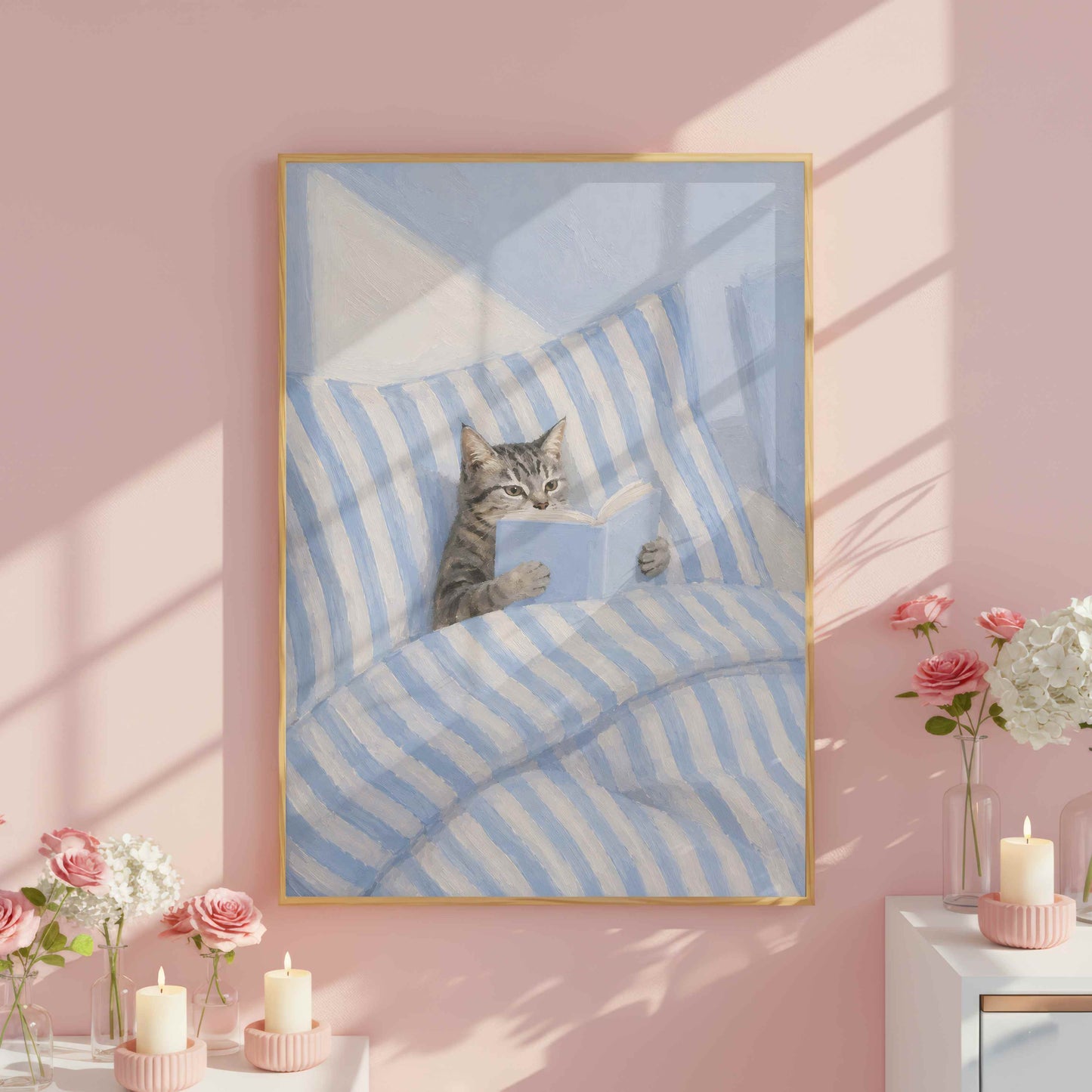 Cat Reading Blue