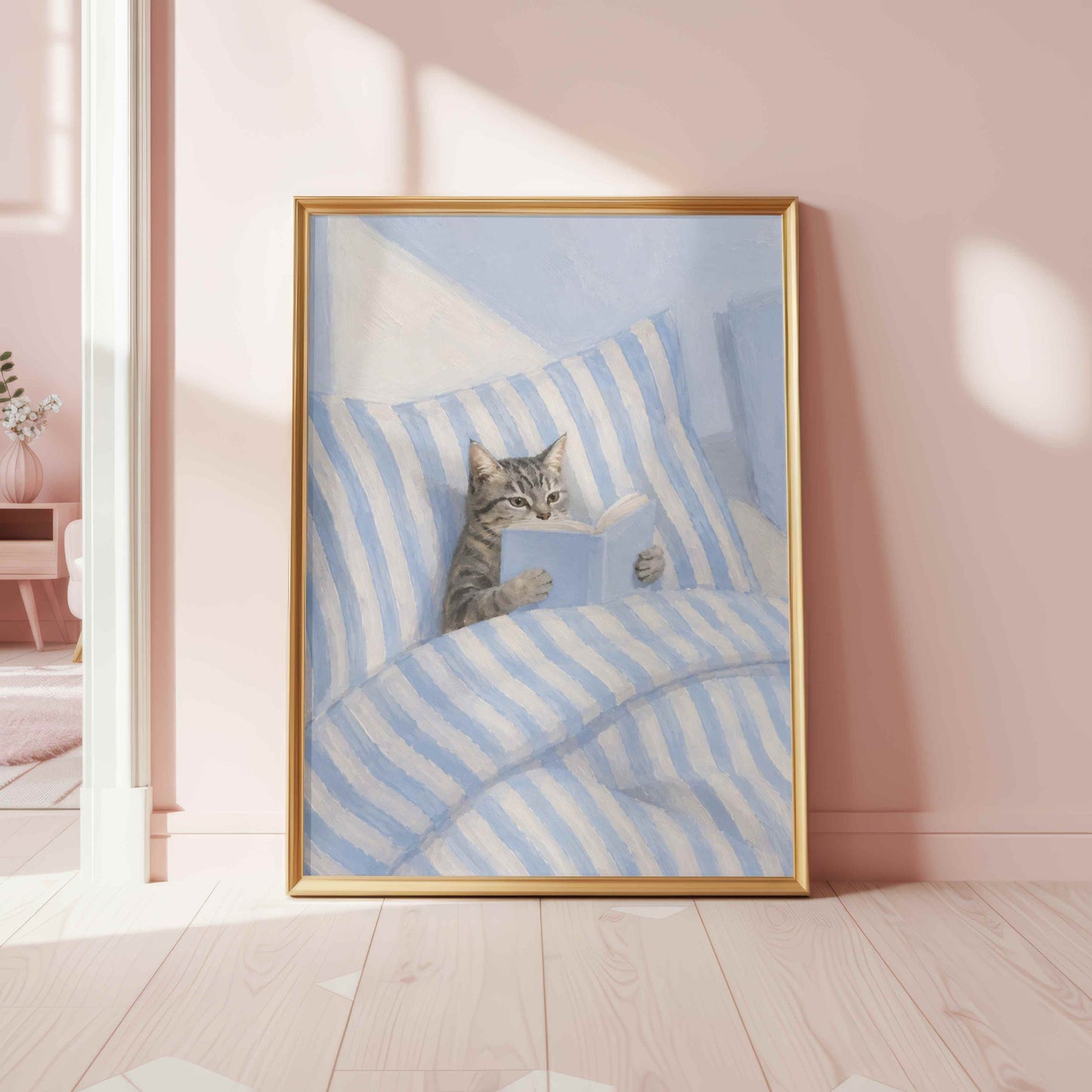 Cat Reading Blue